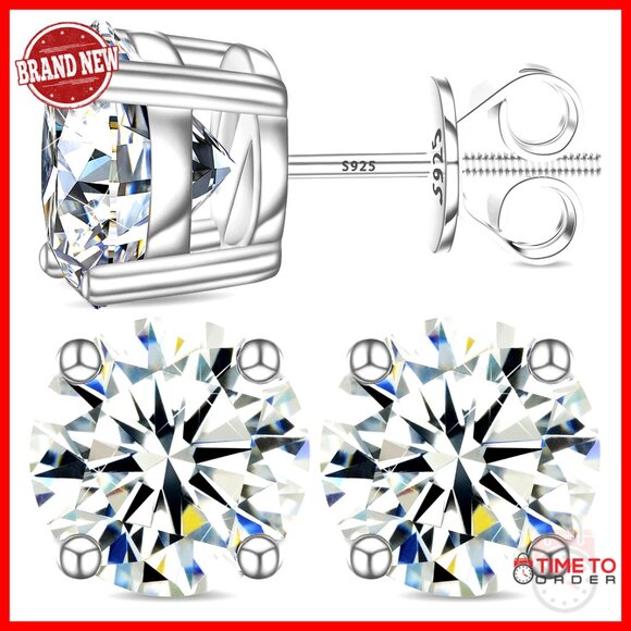 Moissanite Stud Earrings Screw Back 18k Gold Plated Sterling Silver
